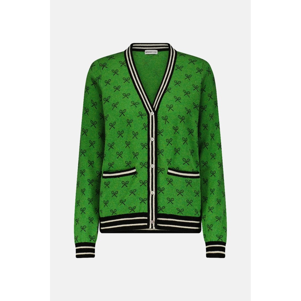 Minnie Rose Tennis Club Print Cardigan Sweater  Golf Green Cotton Cashmere S - Picture 14 of 15